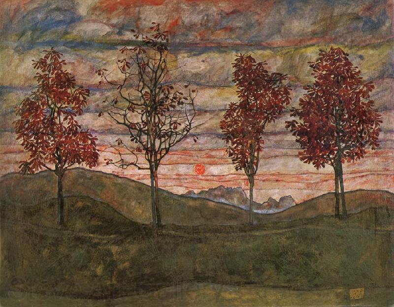 Egon Schiele Four Trees Spain oil painting art